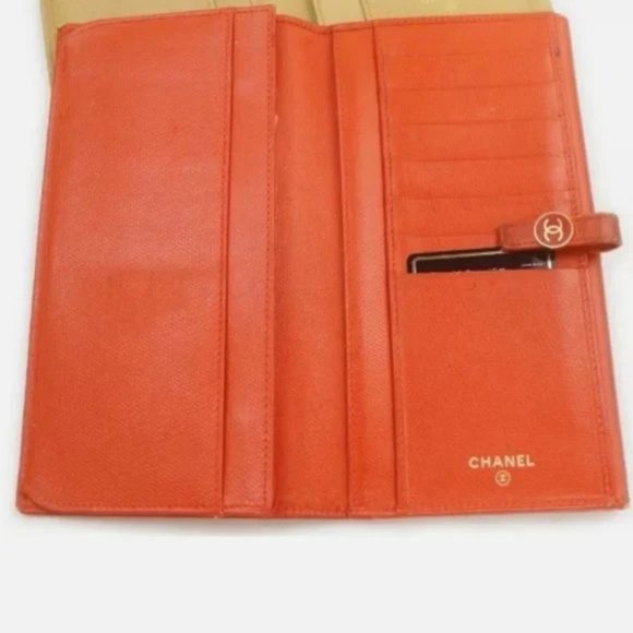 Long leather chanel orange wallet gold snap close - Picture 7 of 7